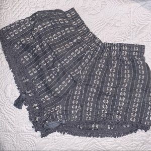 Gray and White Floral Shorts